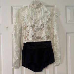 White Lace & Black Long Sleeve Dance Costume